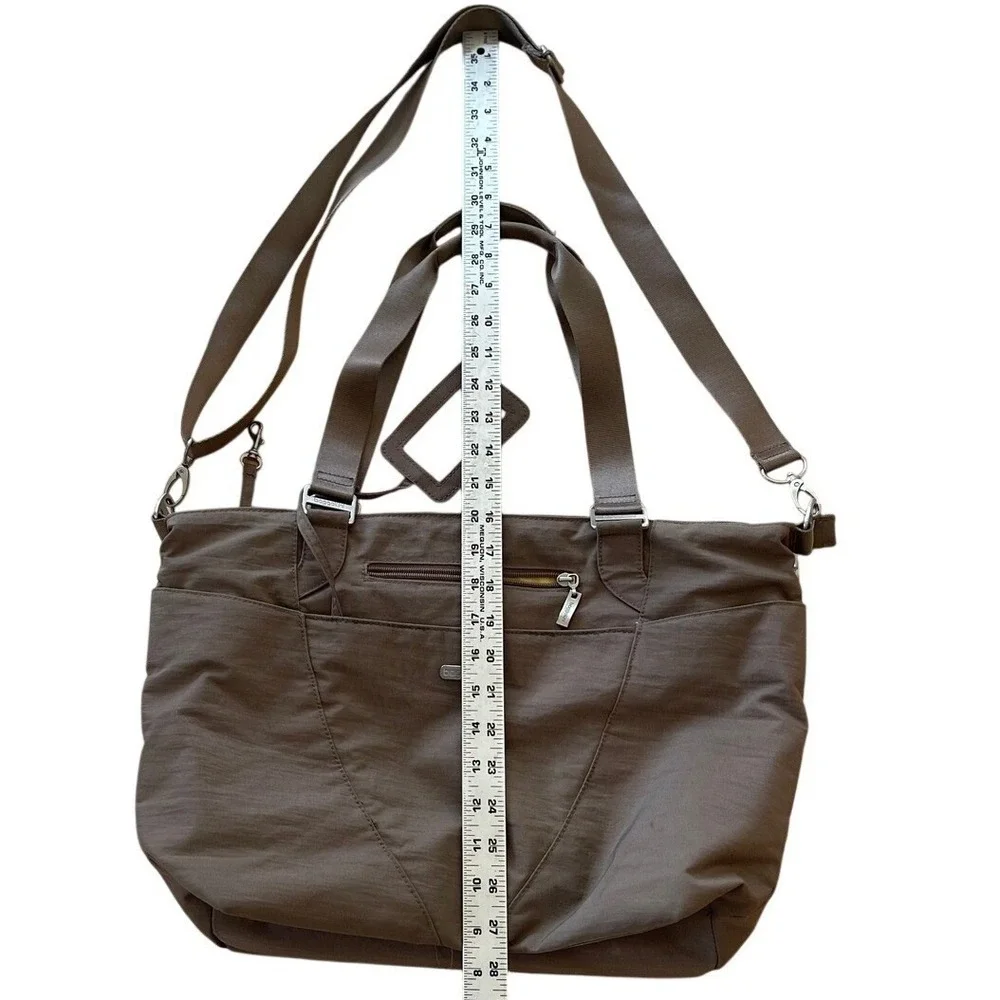 Baggallini Mushroom Brown Nylon Laptop Tote Bag Crossbody Travel Work Bag